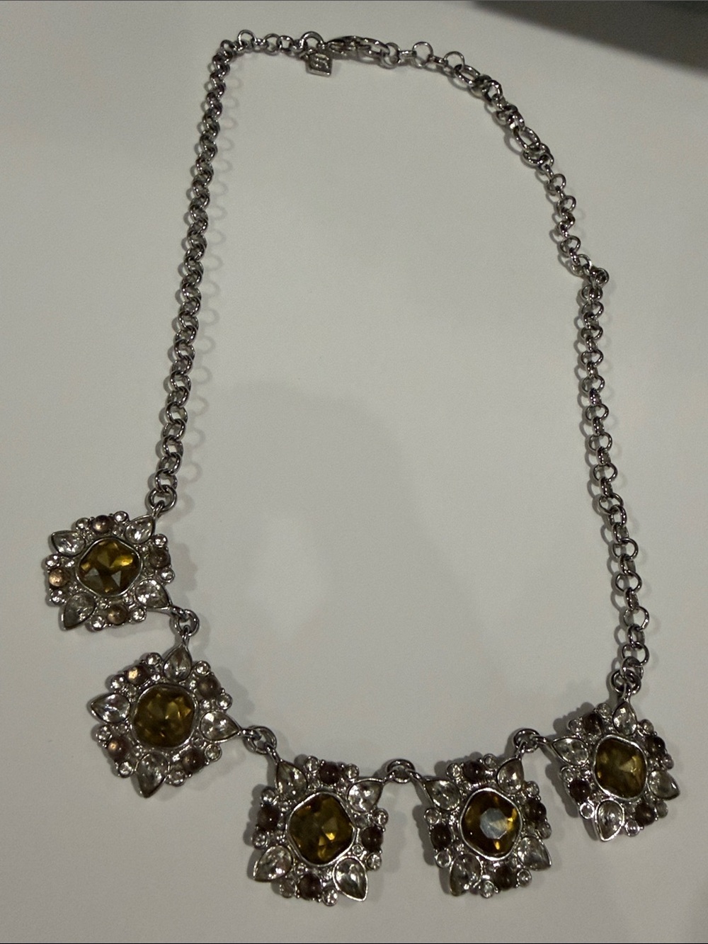 Banana Republic Silver-Tone Necklace with Olive Gemstones